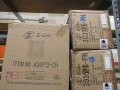 LOT OF APPROX. (32) ASSORTED Z-LITE LIGHTING PRODUCTS, 5-LIGHT VANITIES, 4-LIGHT VANITY, 3-LIGHT VANITIES, CHANDELIERS, LIGHT PENDANTS, WALL LIGHTS, GLASS & PARTS, LED CEILING LIGHTS, ETC.