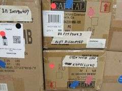 LOT OF APPROX. (35) BOXES OF ASSORTED LIGHTING PRODUCTS, LIGHT PENDANTS, LANTERNS, 3-LIGHT SCONCES, 4-LIGHT WALL/BATH SCONCES, WALL LIGHTS, OUTDOOR LANTERNS, GLASS INSERTS, PARTS, ETC.