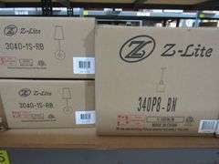 LOT OF APPROX. (7) BOXES Z-LITE LIGHTING, 3786A HEIRLOOM GOLD PENDANTS, 3040-IS-RB WALL MOUNT