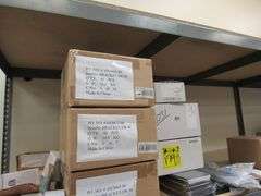 LOT OF ASSORTED HARDWARE, BRACKETS-SW-W, MOTOR & LIGHT KIT #MCY52FB3, BULBS, FAN BLADES, ETC.