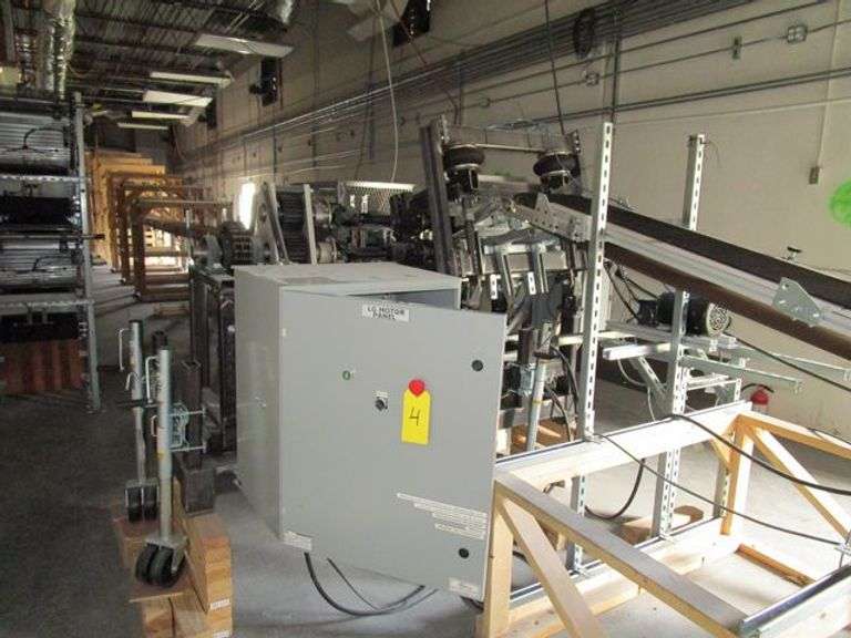 ZAYLEON EMBOSSING ROLL MILL WITH LG MOTOR S/N 10055F, HEATER PANEL S/N 10055B 480-V 60-HZ 3-PHASE WITH (4) MAX HAUL TRAILER JACKS - 11-1/2" LIFT HEIGHT AND MOTORIZED BELT CONVEYOR APPROX,. 12" X 14' LONG (NEW 2021)