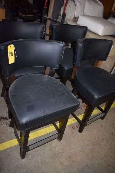 (4) VINYL SWIVELING BAR HEIGHT CHAIRS WITH WOOD LEGS