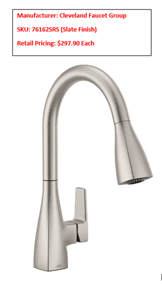 Lots combined #13-21-26-30-34-38-68-113-123-137-139-141-144-145 flat price: CFG SLATE KITCHEN PULL DOWN FAUCET 76162SRS (quantity is 18)