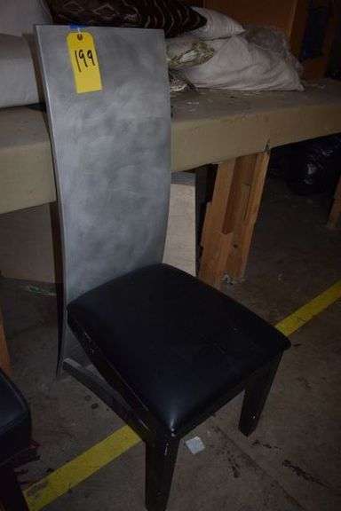 HIGH BAK CHAIR, VINYL SEAT WITH WOOD LEGS
