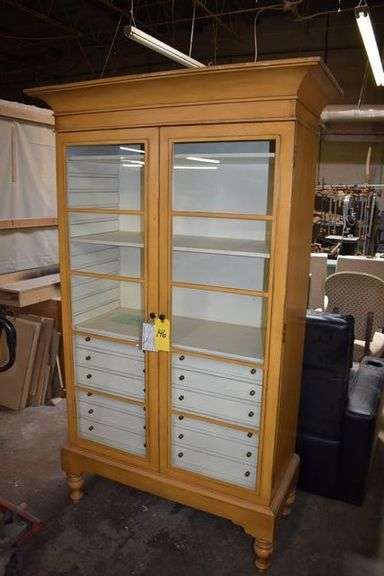 WOOD DISPLAY CASE WITH GLASS DOORS AS SHOWN - APPROX. 41" X 20" X 80"