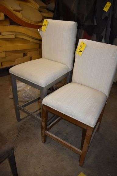 (2) ASSORTED CLOTH UPHOLSTERED CHAIRS WITH WOOD LEGS