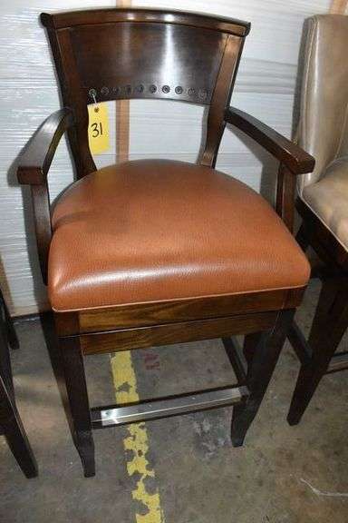 VINYL UPHOLSTERED SWIVELING BARSTOOL WITH WOOD BACK