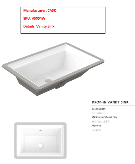 CERAMIC VANITY SINK 22" VS004W-AF