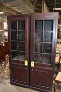 (1) RIGHT HAND CURIO CABINET, (1) LEFT HAND CURIO CABINET, WOOD - APPROX. 24" X 28" X 75" EACH