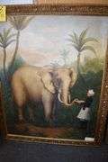 FRAMED PRINT ON CANVAS "ELEPHANT TREAT" - APPROX. 47" X 57" (sold 2x the money)