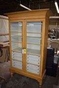 WOOD DISPLAY CASE WITH GLASS DOORS AS SHOWN - APPROX. 41" X 20" X 80"