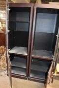 (1) RIGHT HAND CURIO CABINET, (1) LEFT HAND CURIO CABINET, WOOD - APPROX. 24" X 28" X 75" EACH