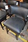 (4) VINYL SWIVELING BAR HEIGHT CHAIRS WITH WOOD LEGS