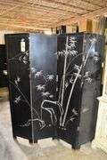 LOT, (1) WOOD CURIO CABINET - APPROX. 43" X 19" X 96" AND (1) PRIVACY SCREEN AS SHOWN - APPROX. 64" X 73"