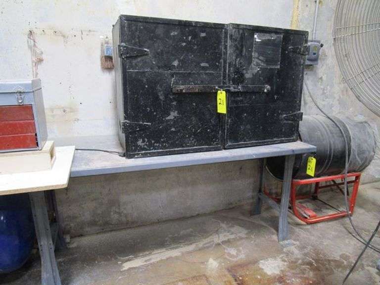 LOT, (1) STEEL 2-DOOR STORAGE CABINET & (1) METAL TABLE 30" X 72"