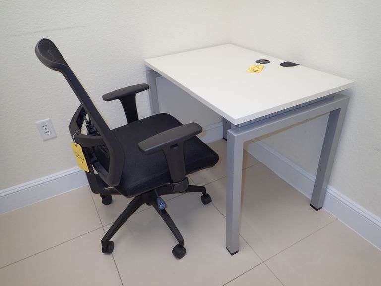 METAL FRAMED DESK WITH ROLLING OFFICE CHAIR