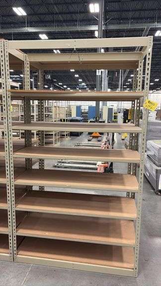 Industrial Shelving Units, Edsal, Metal & Particle Board, Beige, 7 Shelves **Mandatory Disassembly And Loading Fee Added Of $320