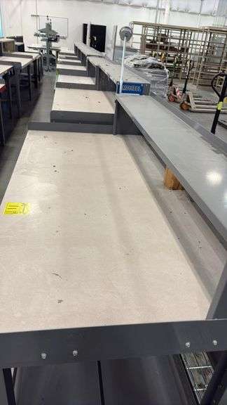 (8) assorted Industrial Workbenchs with Upper Shelf, Metal Frame, Composite Top