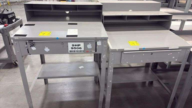 Durham Industrial Shop Desk with Lockable Drawer, Steel, Gray, Includes Upper Shelf