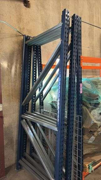 Lot, (5) pallet uprights 42" x 8' tall and (16) cross beams 8' long