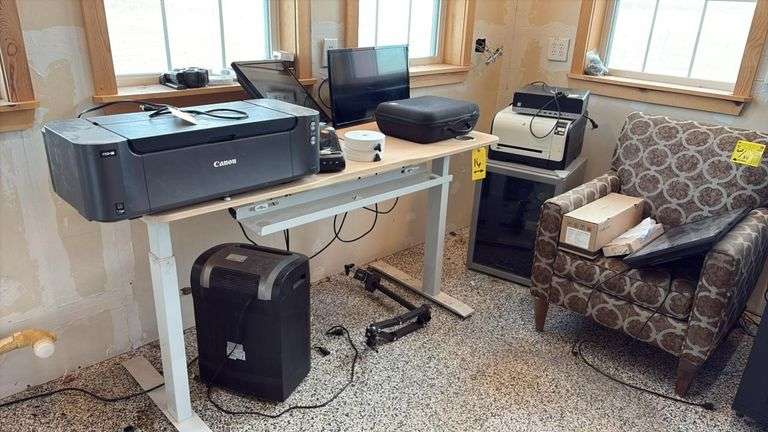 Desktop Machines Including Canon Pro-10 Inkjet Printer, HP CP1525, Standing Desk, Chair & Refrigerator