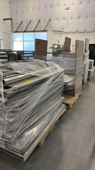 Modular Office Cubicle Workstations, Beige/Gray, Metal and Particleboard