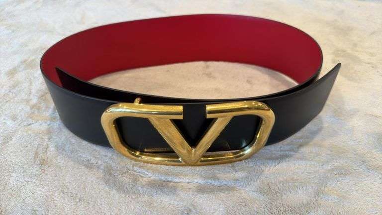 Valentino VLogo Signature Belt, Leather, Black/Red, Made in Italy