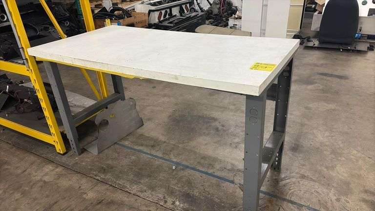 Industrial Steel Workbench with Laminated Top, Adjustable Height, Gray
