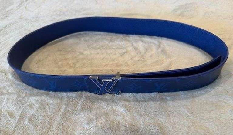 Louis Vuitton Damier Men's Belt, Blue Monogram, Metal LV Buckle, Size 95/38