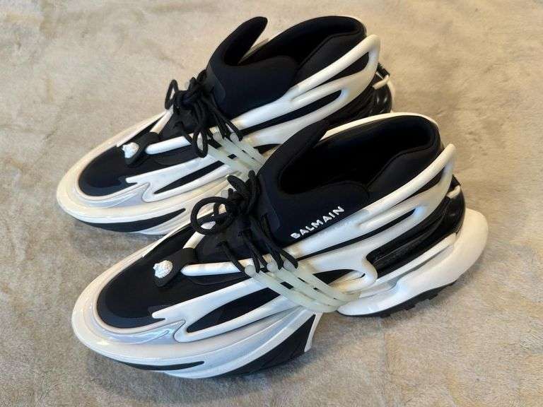 Balmain Unicorn Sneakers, Size US 10, Black and White, Lace-Up, Paris Design