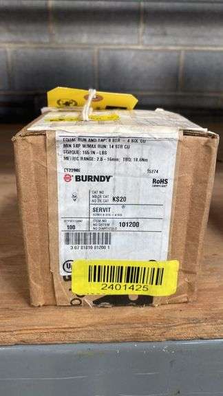 Burndy KS20 Servit Electrical Connector, 100 Pieces, RoHS Compliant, new 100ct box