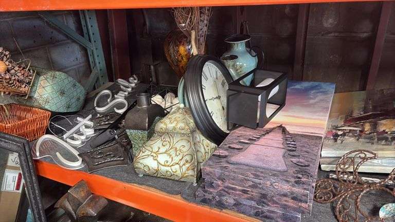 Mixed Home Decor Set with Wall Clock, Vases, Wall Art, Neon Sign