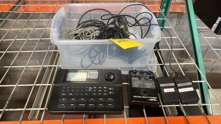 Alesis SR-16 Drum Machine, Tascam RC-30P Pedals, Univox MR8 Micro Rhythm