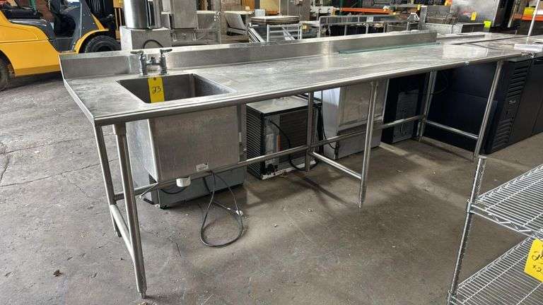 Stainless Steel Commercial Prep Table with Integrated Sink, 10ft, Freestanding, Faucet Included