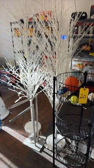 6 ft White Pre-Lit LED Artificial Branch Tree, Plug-In, Metal Base, 120 Lights, Indoor Decor