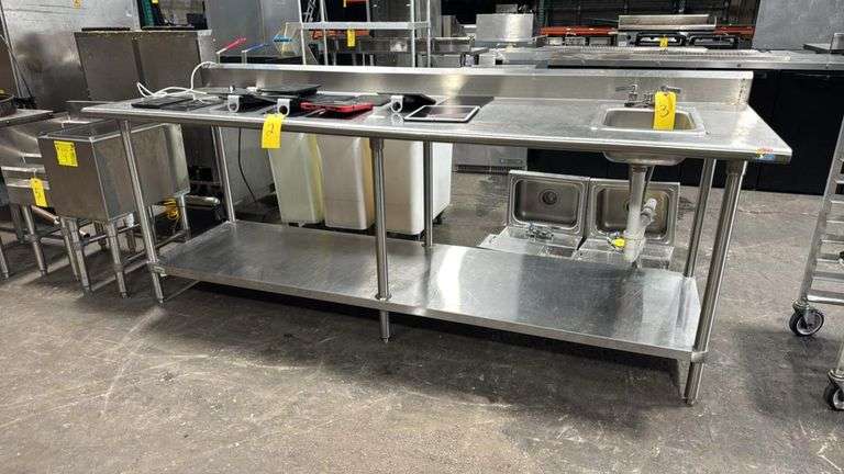 Advance Tabco KMSLAG-308 Stainless Steel 96" Work Table w/ Sink, Backsplash, Undershelf