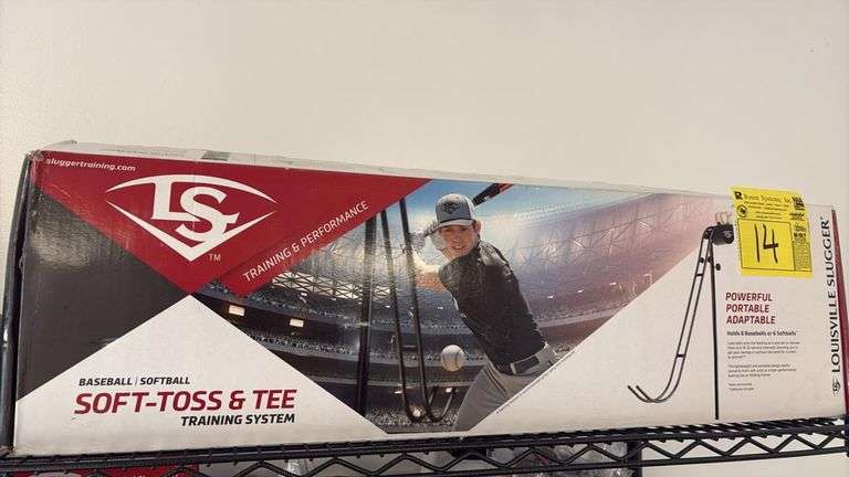Louisville Slugger Soft-Toss & Tee Training System, 8 Baseball/6 Softball Capacity, Adjustable Intervals