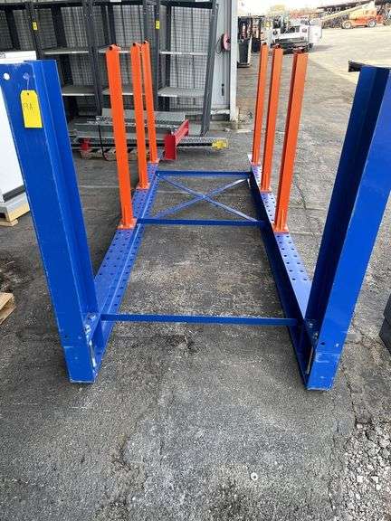 Kingmore Cantilever Rack - 3 arm levels at 48" w/ stops, 144" tall column, 48" base, 48" wide bracing