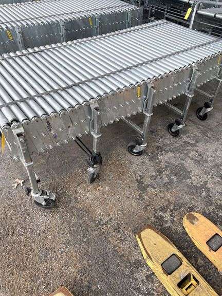 NestaFlex 24”W steel roller conveyor, portable & expandable 6’ to 19’