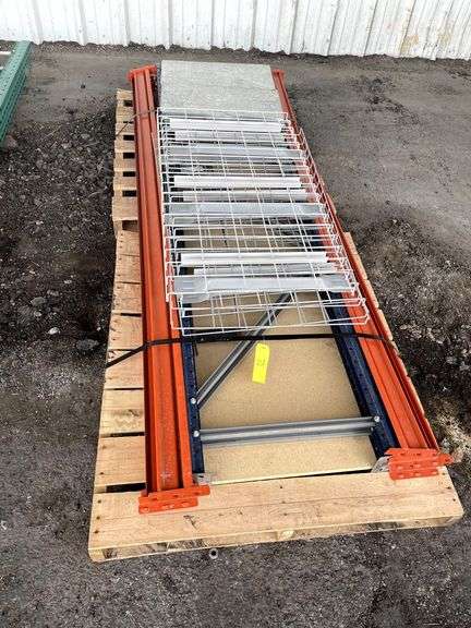 Interlake Mecalux Wide Span - (8) 96" beams , (2) 96" x 24" uprights, (4) 24" deep wire decks, (8) 24" deep metal decking