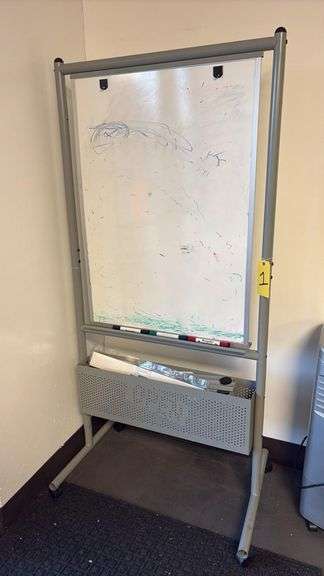 Mobile Double-Sided Dry Erase Whiteboard – 3'x4' Board, Grey Frame, Markers/Tray, on Casters