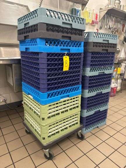 Commercial Glass Rack Set, Polypropylene, 25-Compartment, 19.75"x19.75", Stackable, Mixed Colors