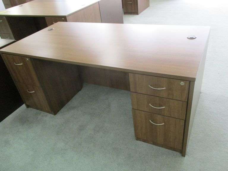 36" X 72" (PREOWNED) DOUBLE PEDESTAL WALNUT DESK