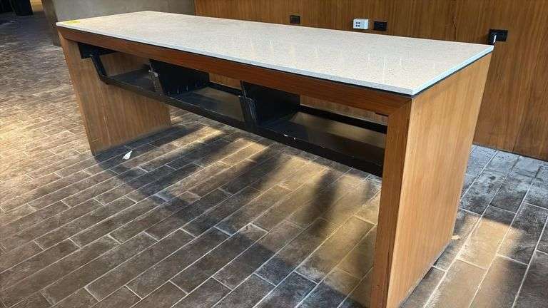 Stone top table approximately 9‘ x 30“ x 42“