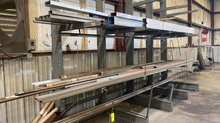 contents of rack, assorted aluminum square tubing, steel stock, round ...