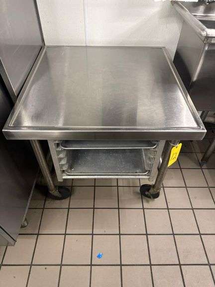 Stainless Steel Commercial Work Table 36"x36" with 6-Slot Full-Size Pan Rack & Casters