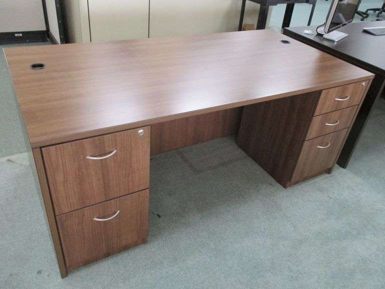 36" X 72" (PREOWNED) DOUBLE PEDESTAL WALNUT DESK