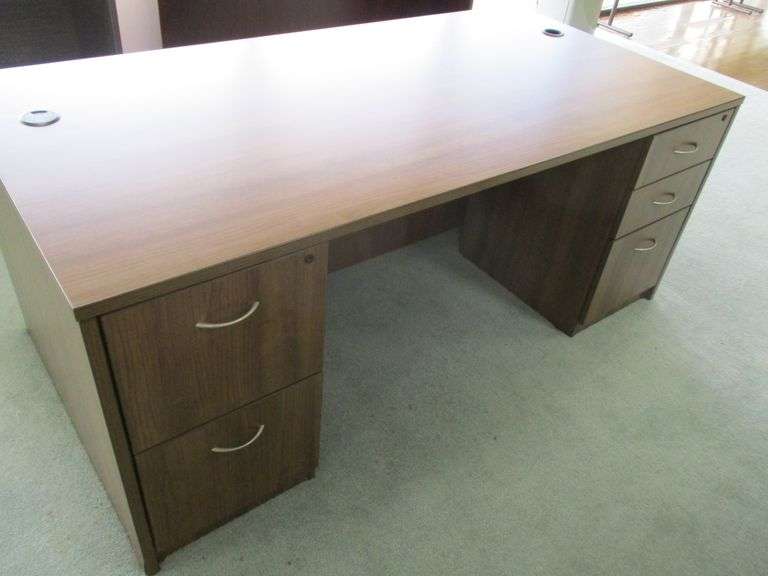 36" X 72" (PREOWNED) DOUBLE PEDESTAL WALNUT DESK