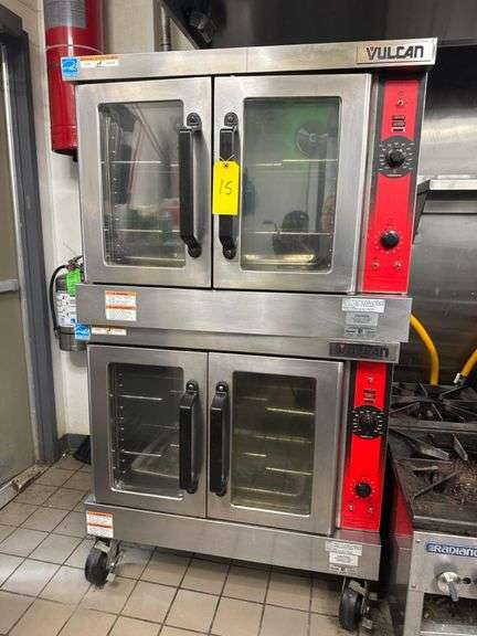 Vulcan Double Stack Gas Convection Oven, Manual Controls, Casters, Glass Doors