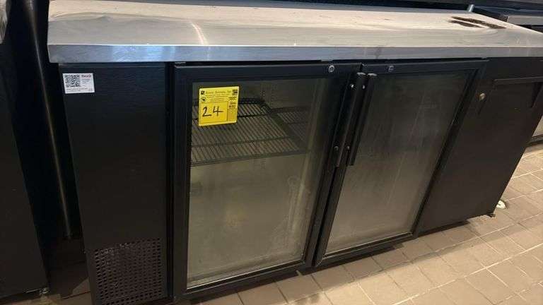 Double Glass Door Commercial Bar Back Cooler, 48" Wide, Adjustable Shelves, Stainless Steel Top